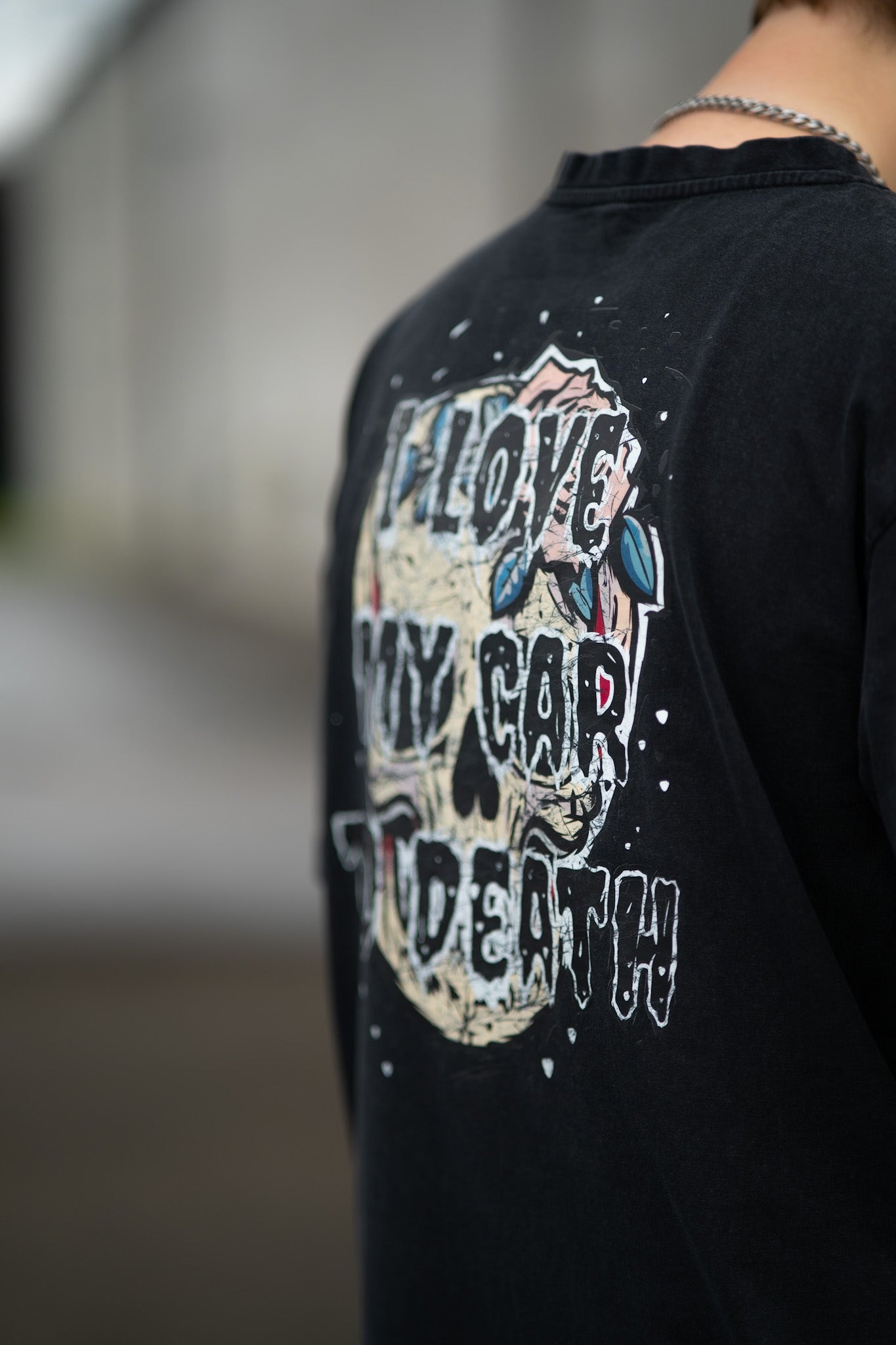 I Love My Car to Death Acid Wash Oversize Svart T-shirt