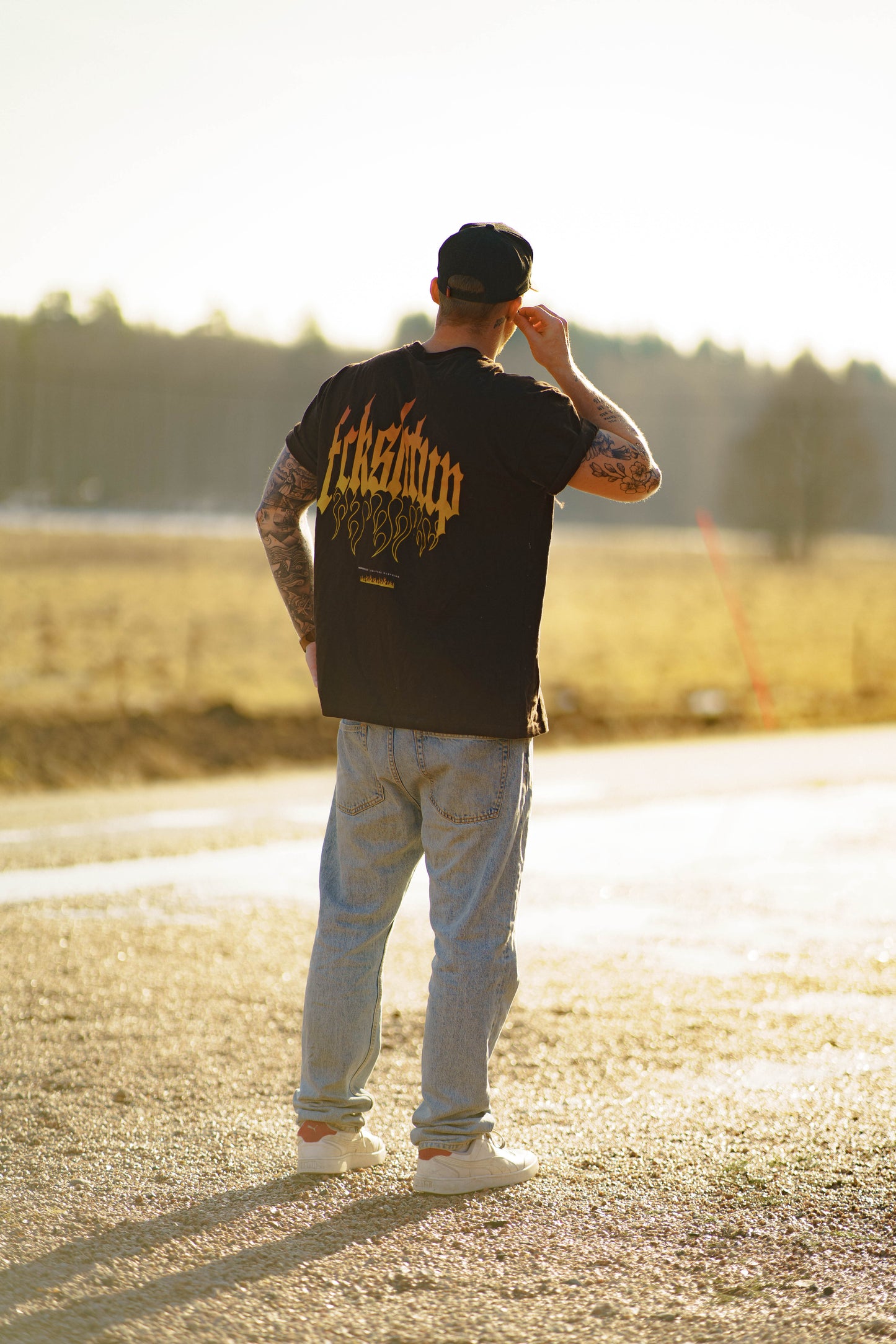 Fckshtup Flames Acidwash Black / Svart Tee