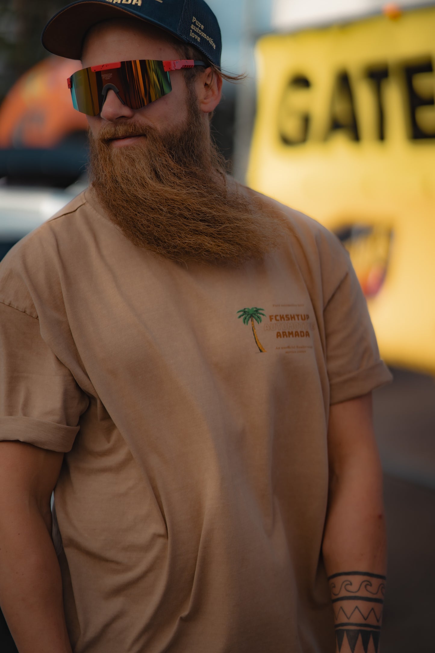Fckshtup Automotive Armada Acid Wash Sand Oversized Tee