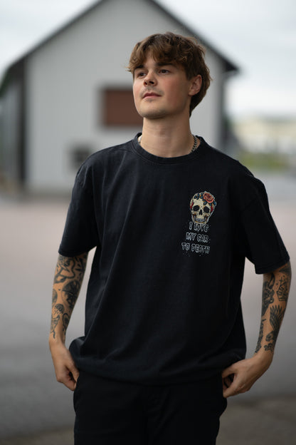 I Love My Car to Death Acid Wash Oversize Svart T-shirt