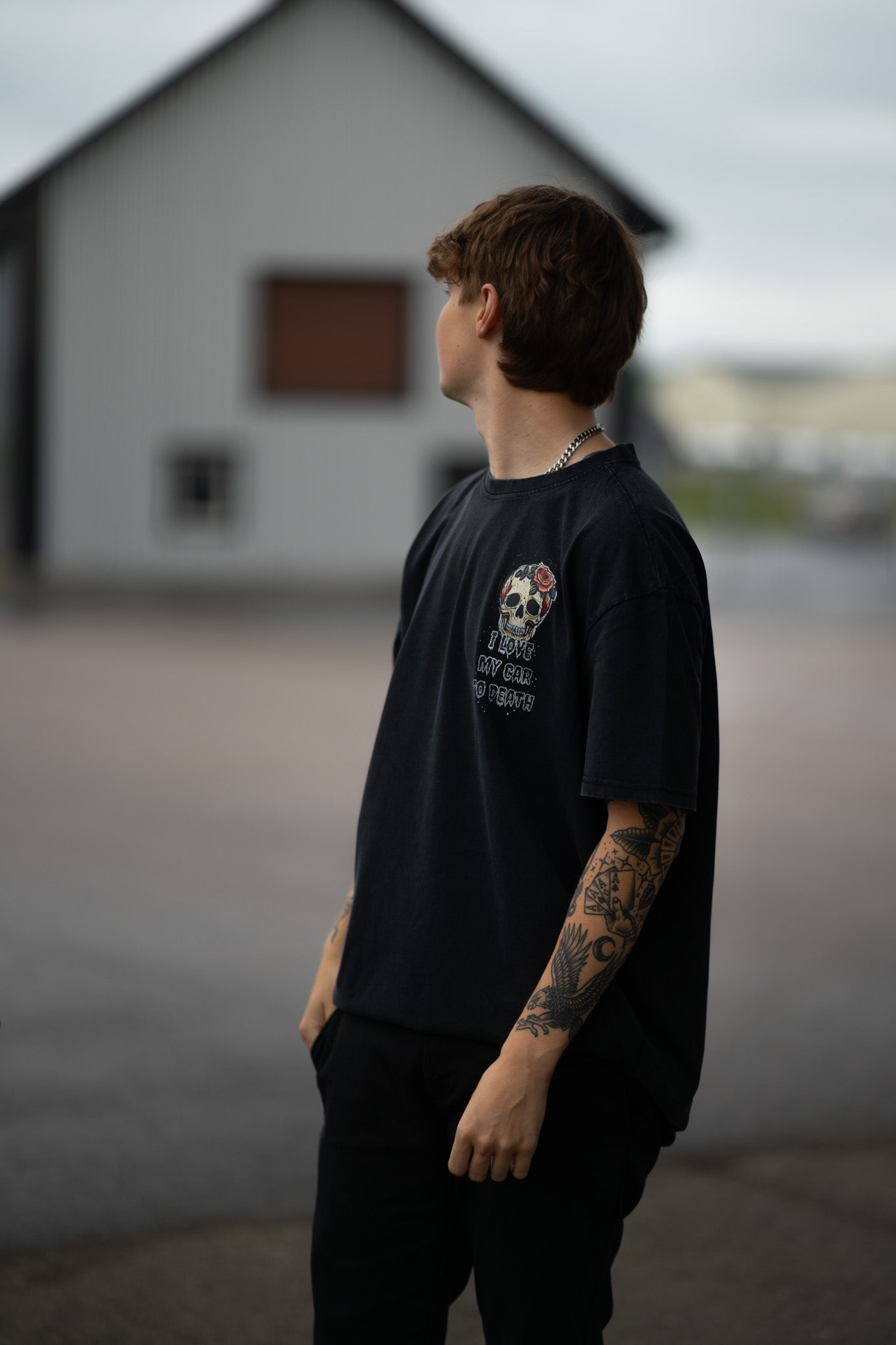 I Love My Car to Death Acid Wash Oversize Svart T-shirt