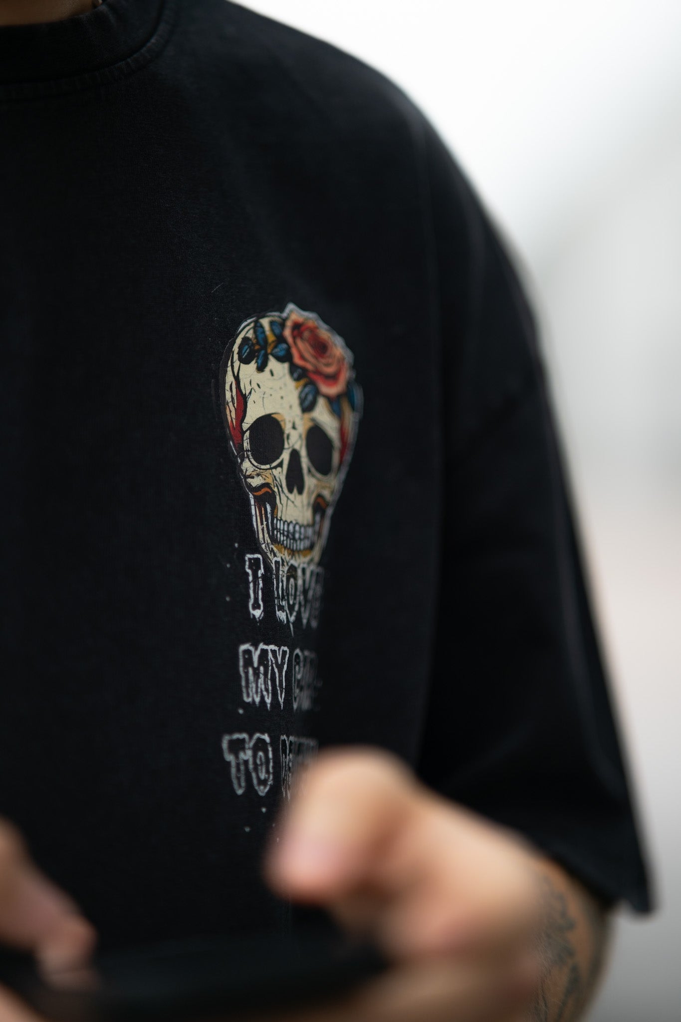 I Love My Car to Death Acid Wash Oversize Svart T-shirt