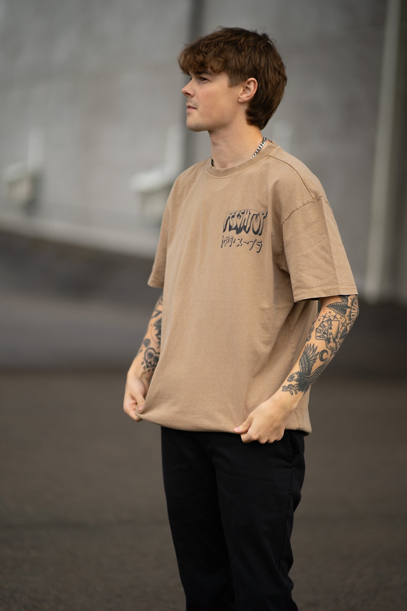 Fckshtup Drool Version - Sand Acid Washed Oversize T-shirt