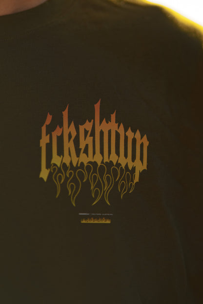 Fckshtup Flames Acidwash Black / Svart Tee