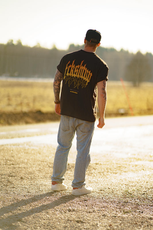 Fckshtup Flames Acidwash Black / Svart Tee