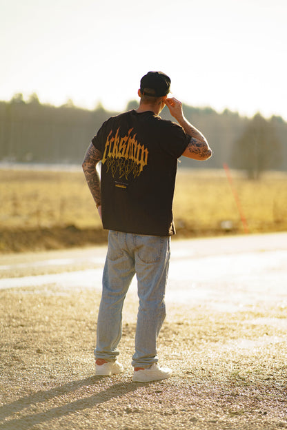 Fckshtup Flames Acidwash Black / Svart Tee