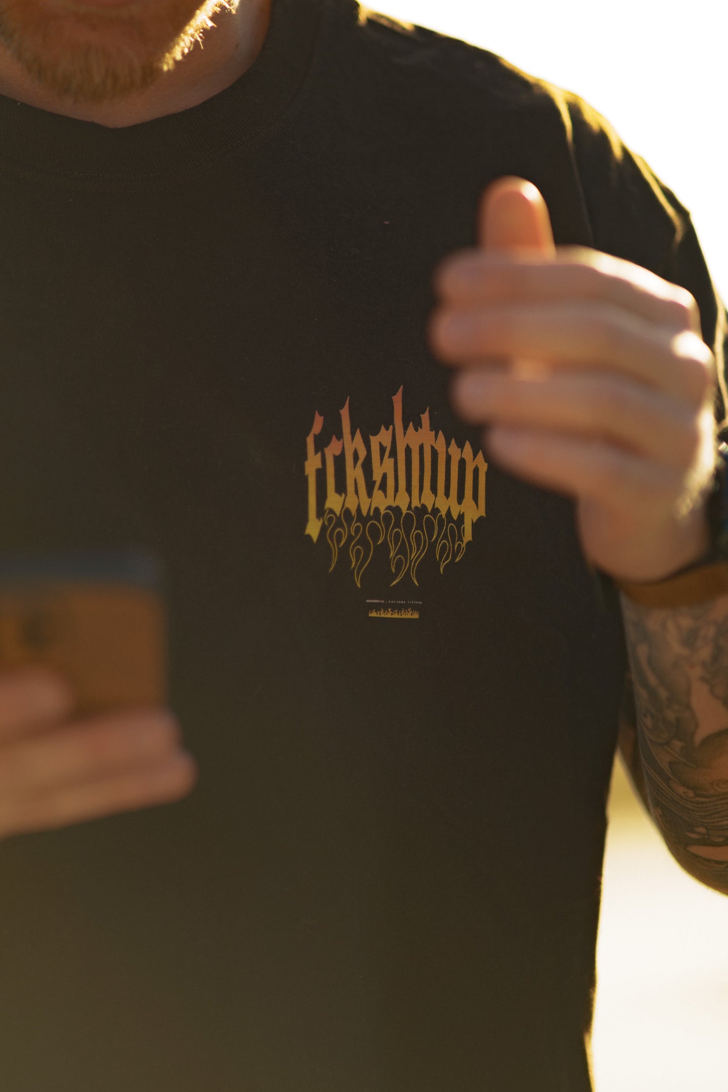 Fckshtup Flames Acidwash Black / Svart Tee