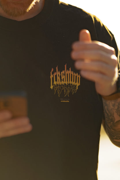Fckshtup Flames Acidwash Black / Svart Tee