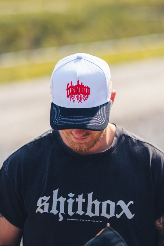 Fckshtup Flames White / Black Baseball Cap / Keps 5-panel