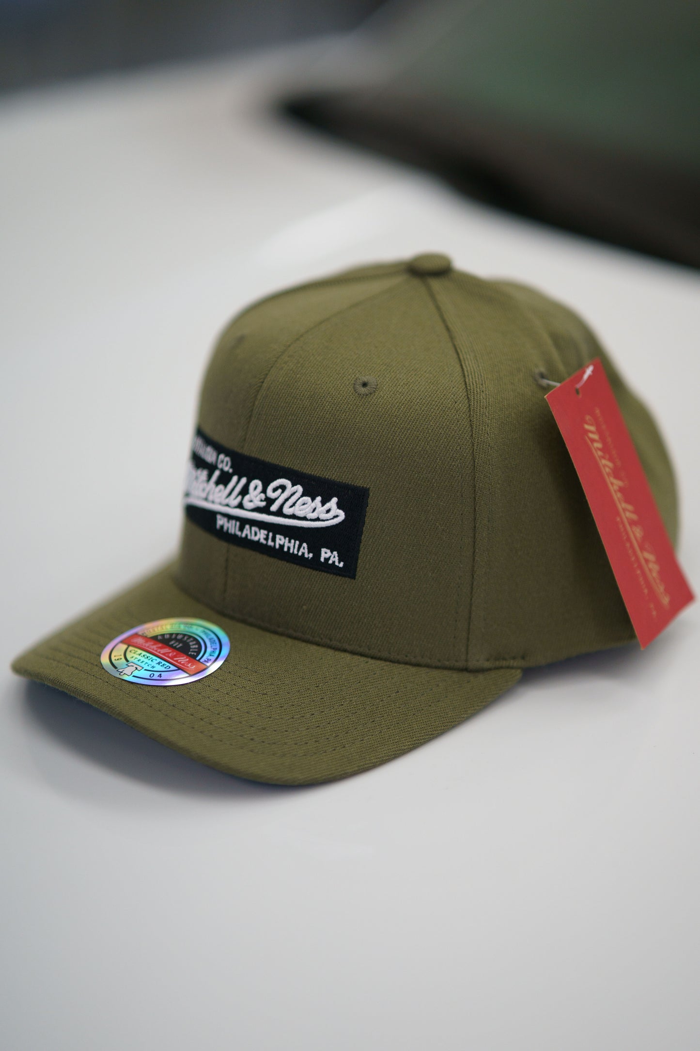 Mitchell & Ness Keps - Own Brand Pinscript Box Logo Olive Green Red Classic
