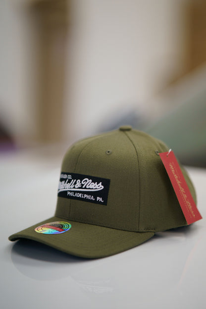 Mitchell & Ness Keps - Own Brand Pinscript Box Logo Olive Green Red Classic