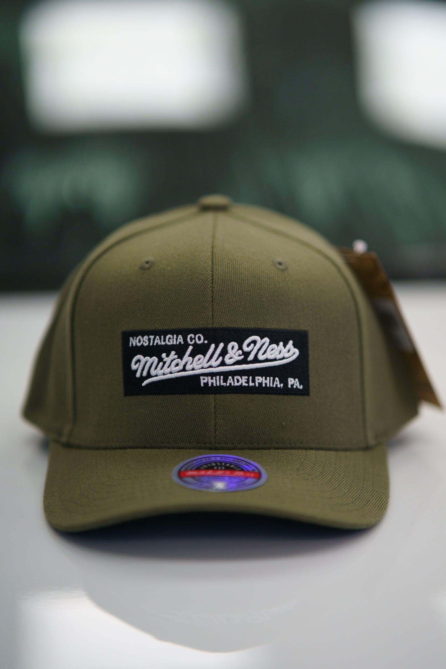 Mitchell & Ness Keps - Own Brand Pinscript Box Logo Olive Green Red Classic