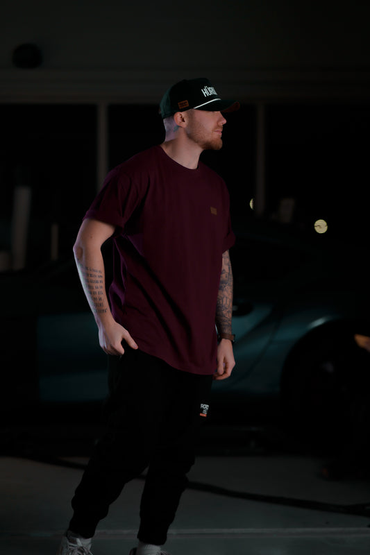 The Roaderwear Classic Patch Tee / T-shirt - Burgundy / Vinröd