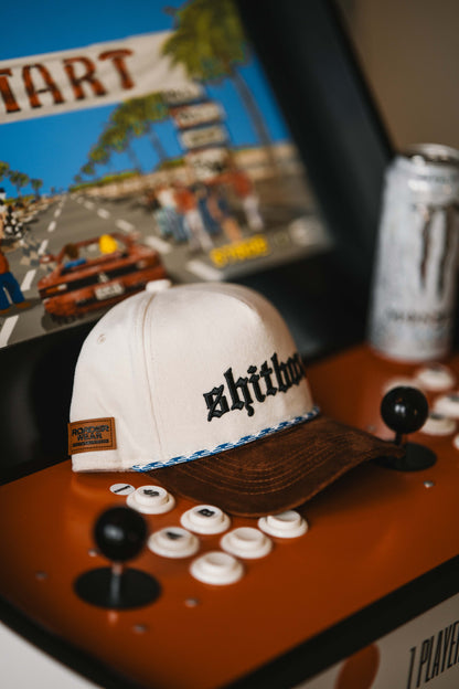 Roaderwear 5-panel keps – Shitbox Milk & Torque (Cream/Brown/Blue)