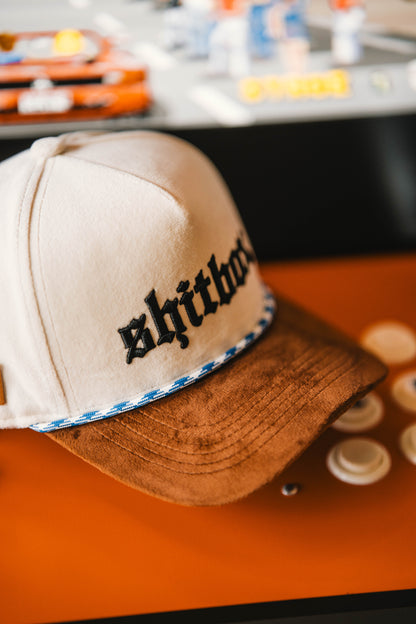 Roaderwear 5-panel keps – Shitbox Milk & Torque (Cream/Brown/Blue)