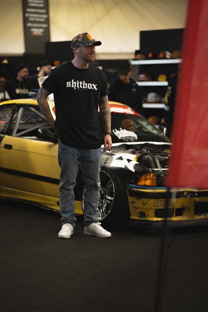 "Shitbox" Acidwash Svart Tee T-shirt – Vitt tryck