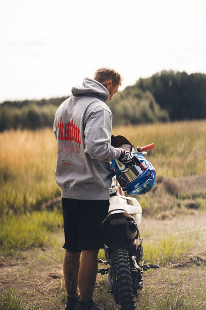 Fckshtup Red Flames Hoodie – Grey / Grå