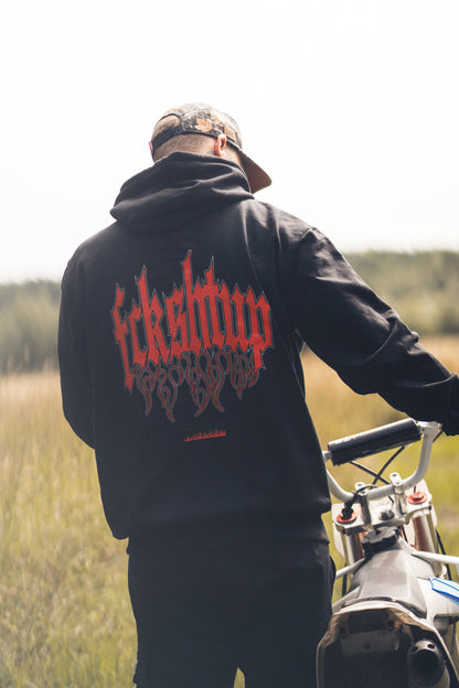 Fckshtup Red Flames Hoodie – Svart / Black