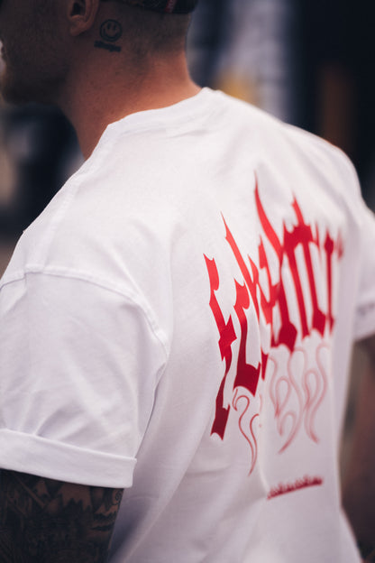 Fckshtup Red Flames Vit Tee