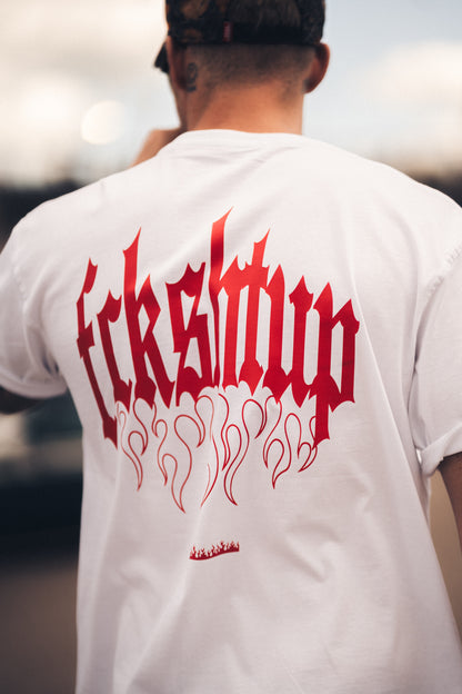 Fckshtup Red Flames Vit Tee