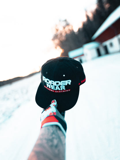 Black Snapback Cap with white Roaderwear Embroidery